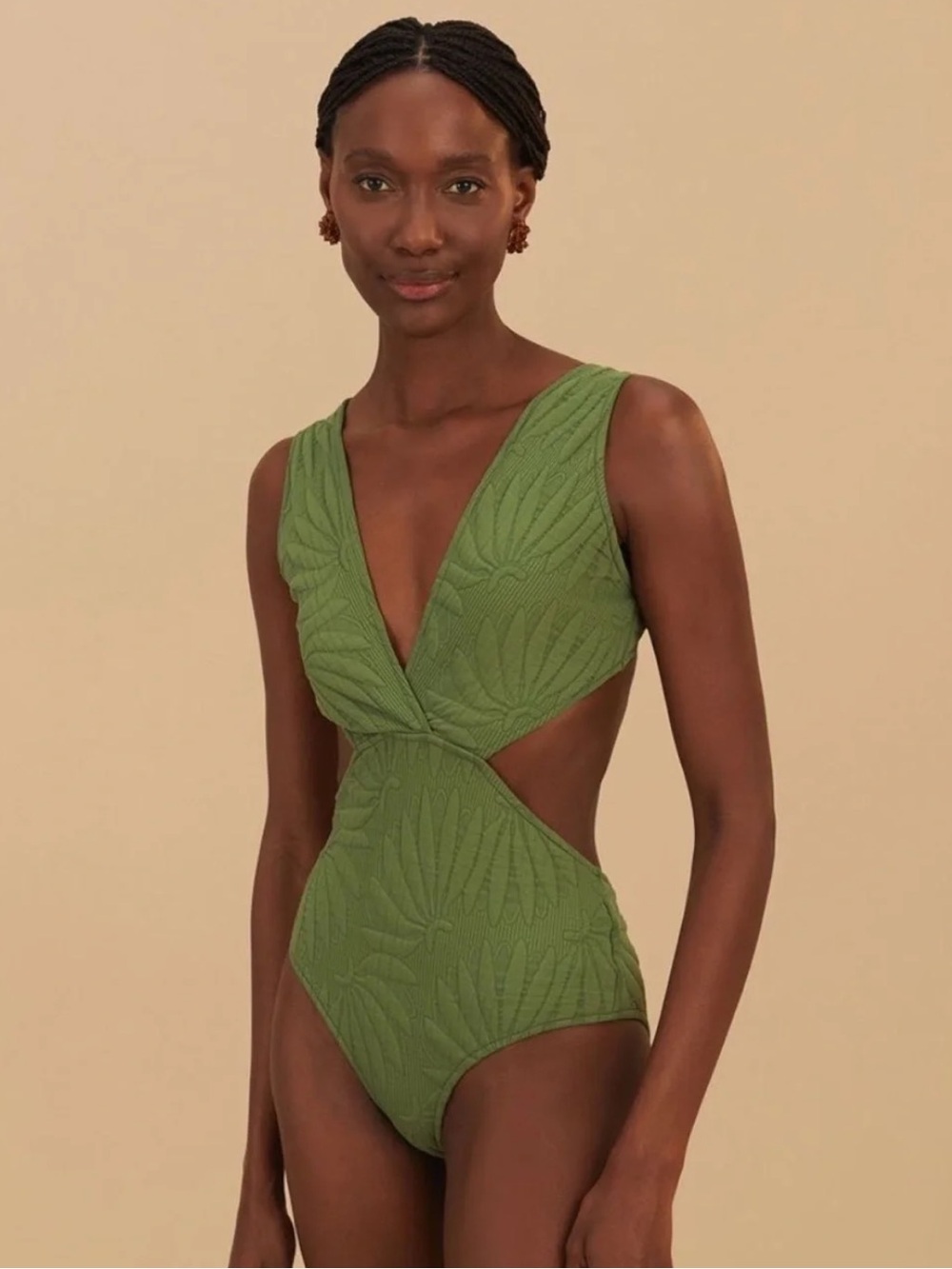 NWT Farm Rio Green Copabanana Matelasse One Piece Swimsuit S